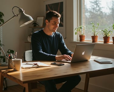 Man sitting at desk typing on laptop