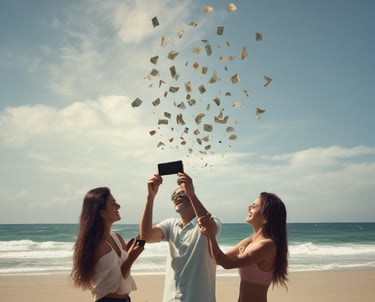A dimly lit vending machine with various compartments, some containing products like snacks. A person stands in front of the machine, silhouetted in the darkness. The machine has instructions and pricing information displayed in different languages.