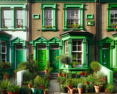 An image of a green themed UK terraced HMO