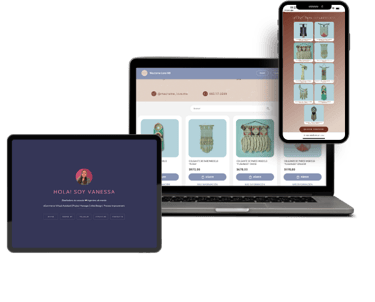 ipad and laptop displaying a landing page and an online catalogue