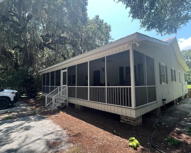Front porch Screen Tight system with Fiberglass Screen.