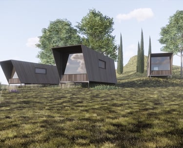 a house with a lot of windows and a lot of trees