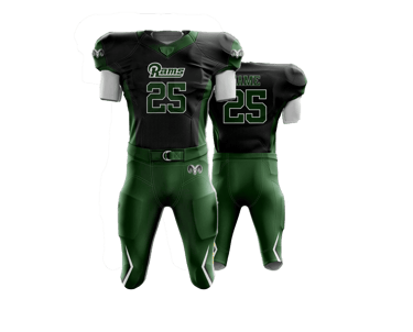 a pair of football uniforms with green and white uniforms