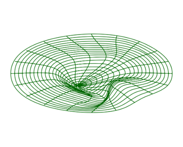 a green and black background with a circular object