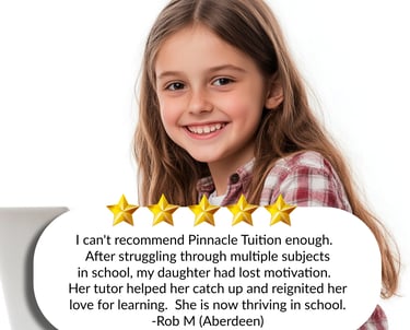 A testimonial for Pinnacle Tuition being awarded 5 stars