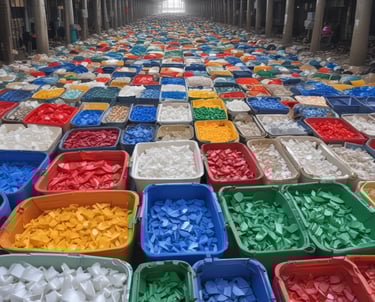 Colorful recyclable plastic materials stacked for processing.