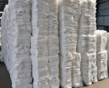 Colorful recyclable plastic materials stacked for processing.