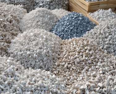 Colorful recyclable plastic materials stacked for processing.