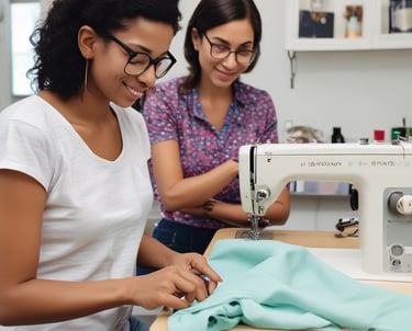 A cozy classroom setting with students engaged in sewing activities.