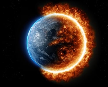 immagine del pianeta terra che da un lato è vivo e dall’altro prende fuoco 