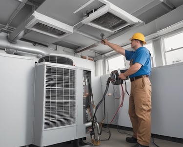 A technician servicing an HVAC unit.