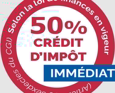 a red and white circle with the words 50 % off credit card