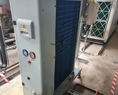 Indoor Maxx Cold evaporator unit paired with outdoor condenser, forming a complete blast chiller