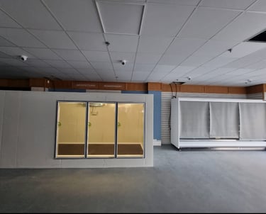A glass cold room and multideck display