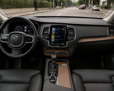 Interior do Volvo XC90 com painel digital e central multimídia em destaque