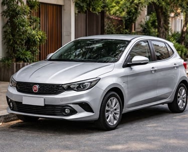 Fiat Argo estacionado em rua residencial, representando carro alugado de particular.