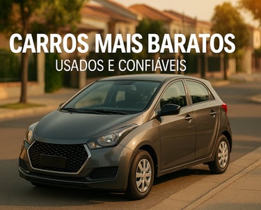 Carros mais baratos: usados e confiáveis em rua residencial ao entardecer