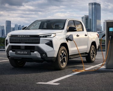 Hilux elétrica 2026 da Toyota carregando em estação urbana