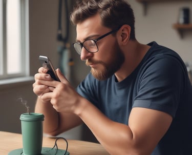 A laptop displays a credit score website with a score of 825, labeled as excellent, set on a wooden table with a smartphone nearby. Dark leafy plant elements are blurred in the background.