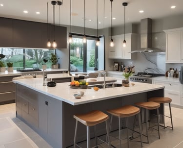 A tall building features a large advertisement promoting rental opportunities. The lower part of the scene includes playground equipment and a parked white van. The sky above is partly cloudy, creating a contrast with the building.