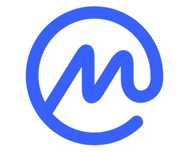 a blue and white logo with the letter m in the middle