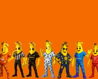 a group of bananas and other characters in a row of bananas