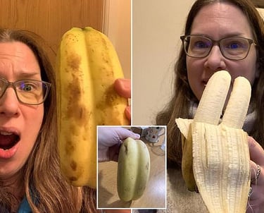a woman holding a banana peeler and a banana peeler