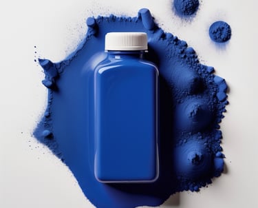 Igualacion de una botella azul en pigmento azul.