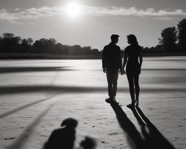 a man and a woman looking at the camera