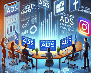 Experts en publicité digitale optimisant des campagnes sur Google, Facebook et Instagram 