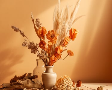 a vase with dried flowers in a vase
