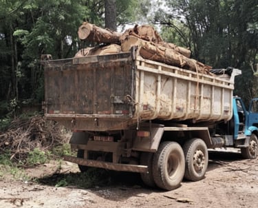 a truck with a large pile of wood logs in the back of it