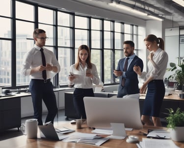 A professional team collaborating in a business setting.