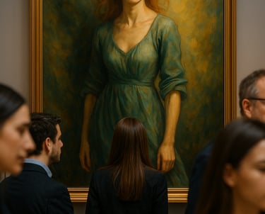 Pintura «La ignorancia del destino con su vestido favorito». Copyright Daniel Rico Argüelles 2025