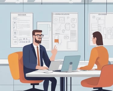 A professional working on a laptop in a modern office environment.