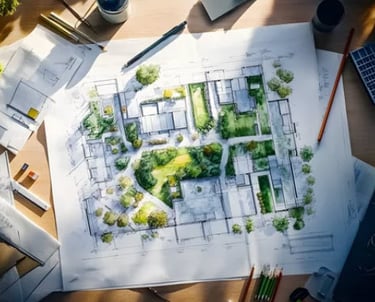 a landscape design master plan on a desk