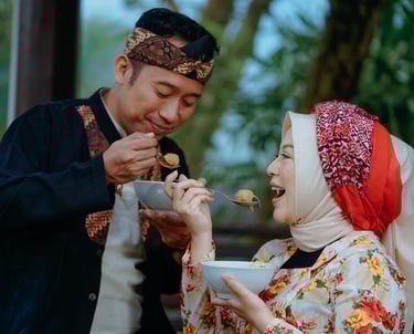 a man and woman sharing a meal together