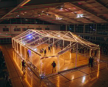 a indoor clear transparent tent sent up for Diwali