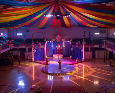 a circus act of circus performers performing on a circus