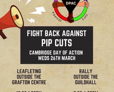 A graphic with a textured beige background. It has a megaphone icon in the top left and the DPAC log