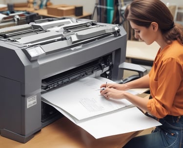 A cozy print shop with a busy copier, laminator, and binding machine in action.