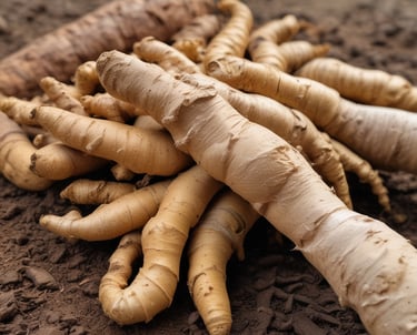 Nigerian farmers carefully harvesting sesame seeds in the early morning sunlight.