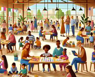 a group of people playing checkers in a room