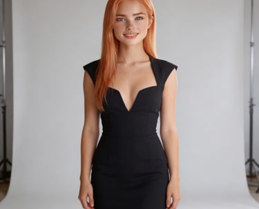 Ilsa, headshot, Ai, ai model, model, actress, film, commercials, music videos, black dress