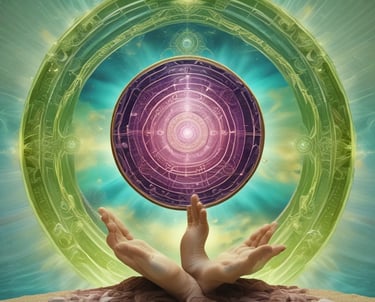A person lies down with eyes closed, while another person places hands gently on their forehead. The background is softly lit with a warm, orange glow, creating a calming atmosphere.