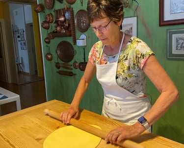 Rolling handmade pasta dough in Summerfield, North Carlina and Deep Gap, North Carolina