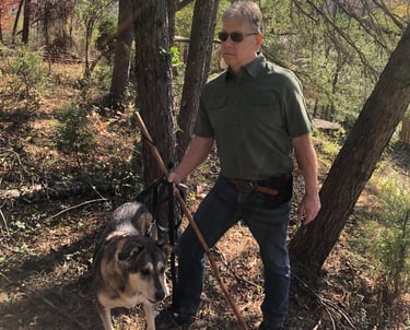 The author with his dog, Moxie