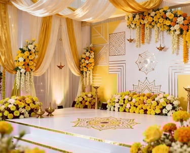 a stage with a stage set up for a wedding