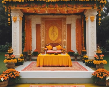 a stage set up for a wedding ceremony