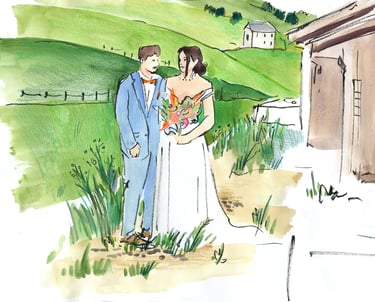 illustration de mariés dans les montagnes